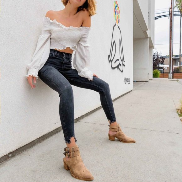 Distressed faux leather double ankle strap booties - Picture 4 of 5